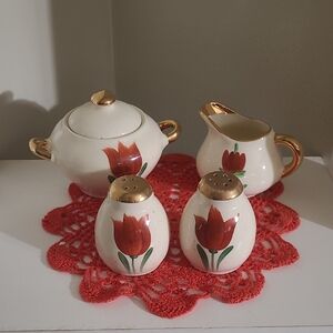 Floral Ceramic Kitchen Set with Gold Accents